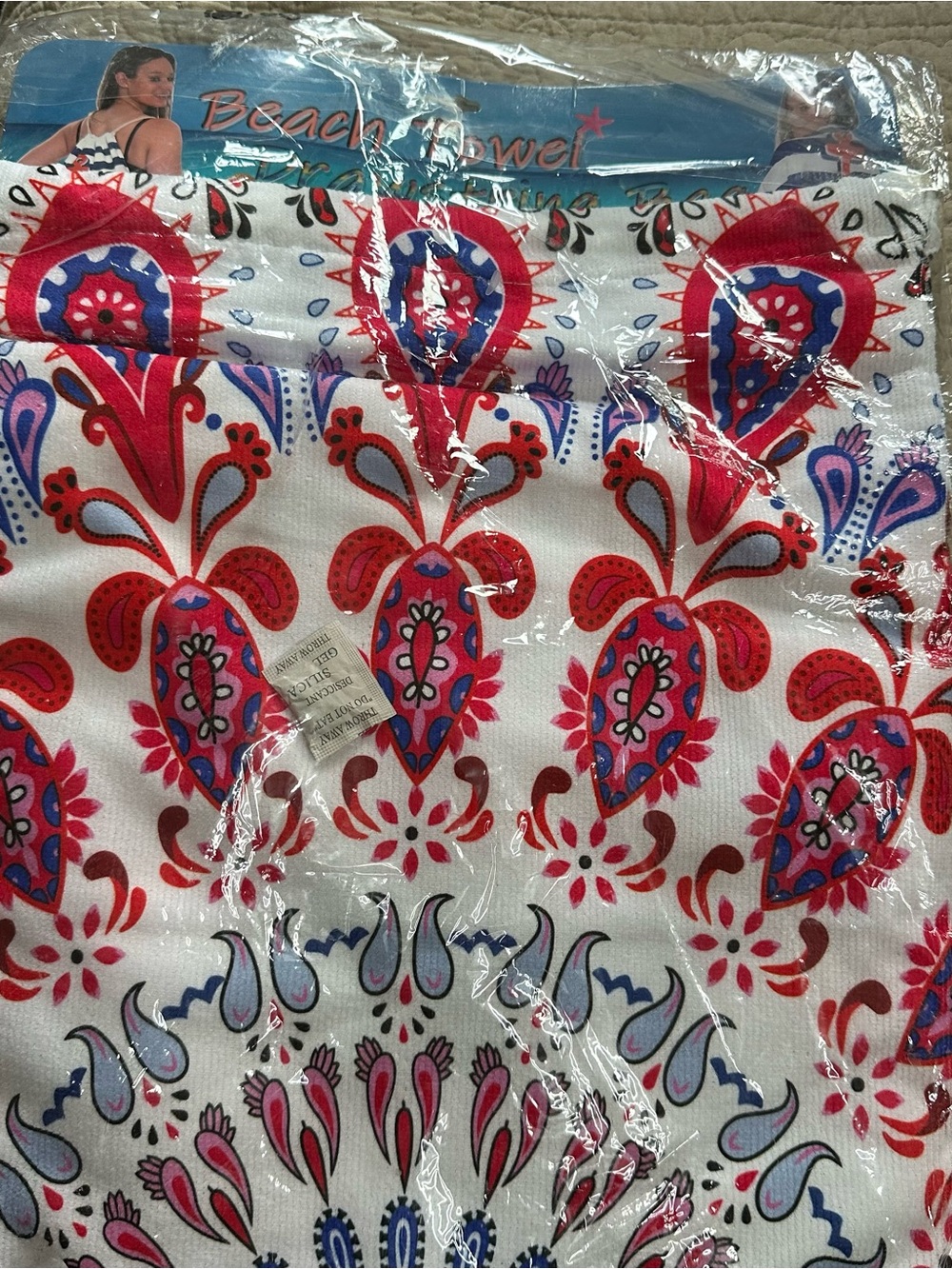 Beach Towel - White with Red and Blue Paisley Print